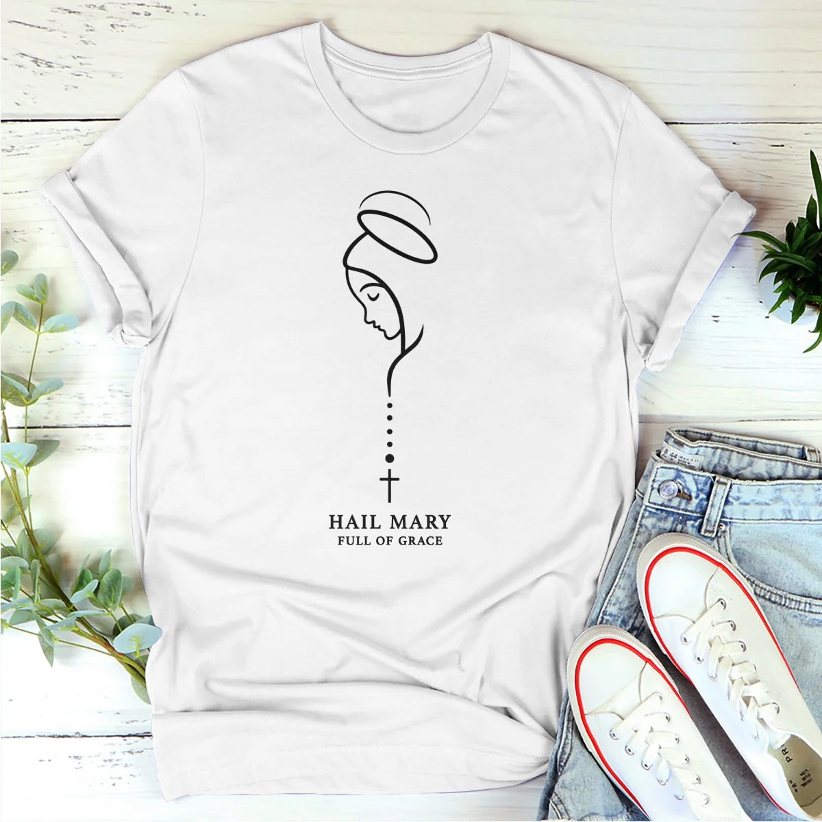 Hail Mary Full Of Grace, Gift For Loved One | 2D Unisex T-shirt