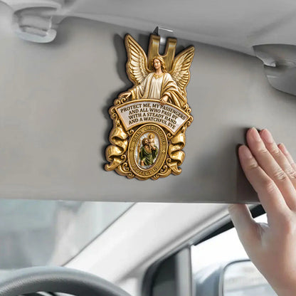 St. Christopher & Guardian Angel Protect Us, Guardian Angel Gift | Car Visor Clip