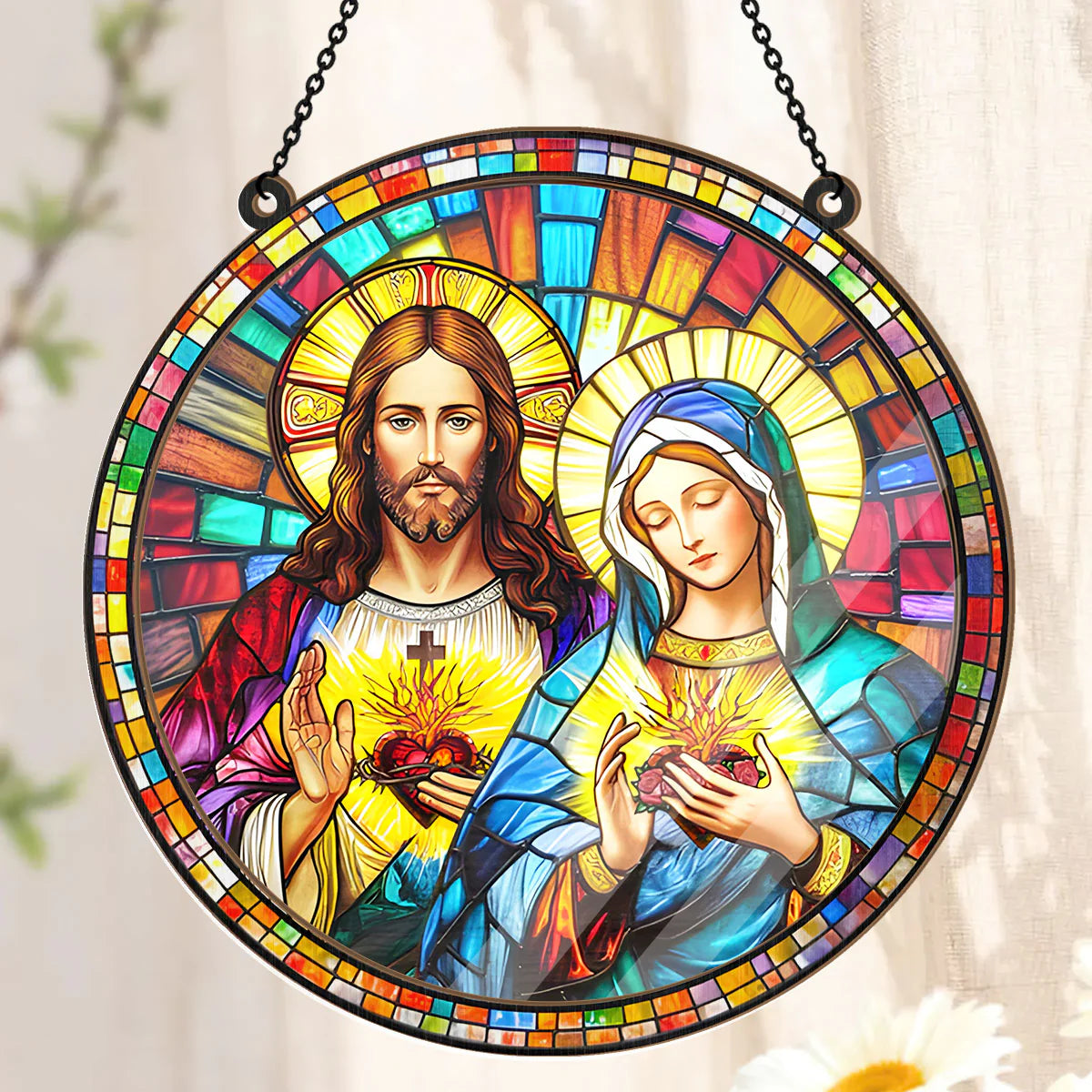 Sacred Heart Of Jesus & Immaculate Heart Of Mary - Window Hanging Suncatcher