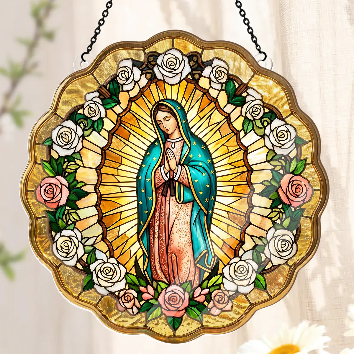 Virgin Mary Golden Halo - Window Hanging Suncatcher
