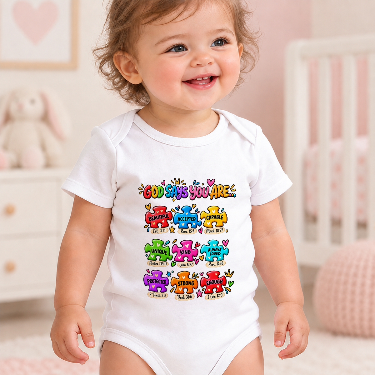 God Says You Are Beautiful, Accepted, Capable Onesie, Gift For Christian Families | Personalized Custom Baby Onesie