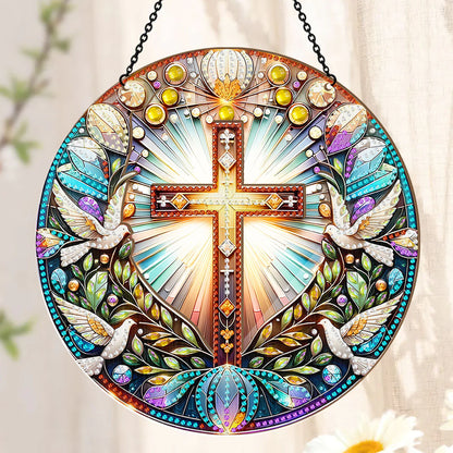 Radiant Cross & Doves - Window Hanging Suncatcher