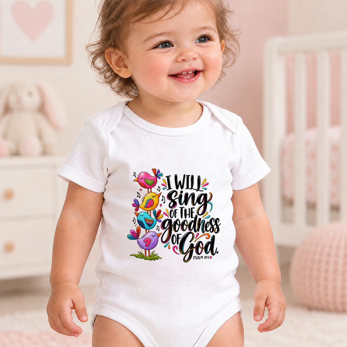 I Will Sing Of The Goodness Of God Birds, Gift For Baby | Personalized Custom Baby Onesie