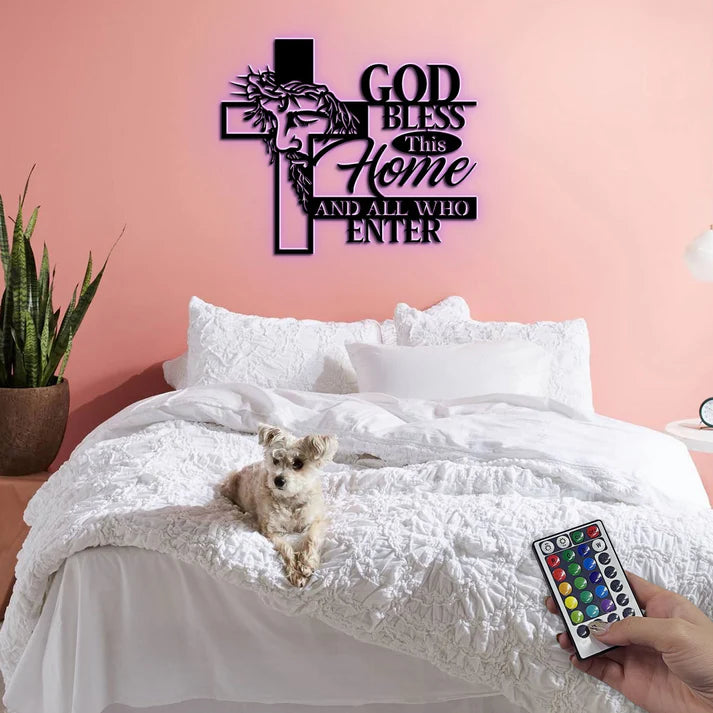Bless This Home And All Who Enter - Metal Wall Art Sign