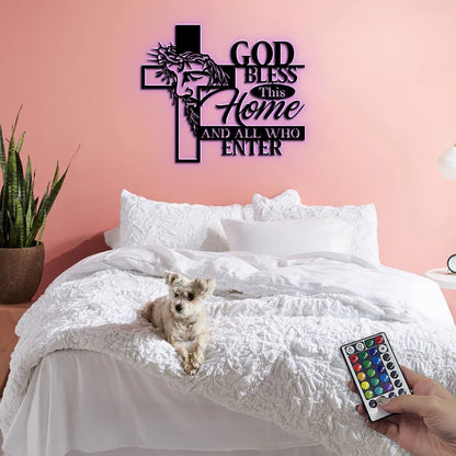 Bless This Home And All Who Enter - Metal Wall Art Sign