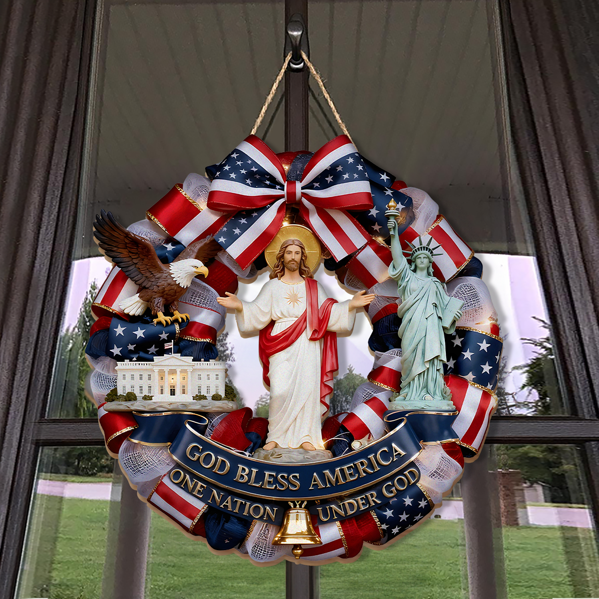 God Bless America - Personalized Wooden Door Sign