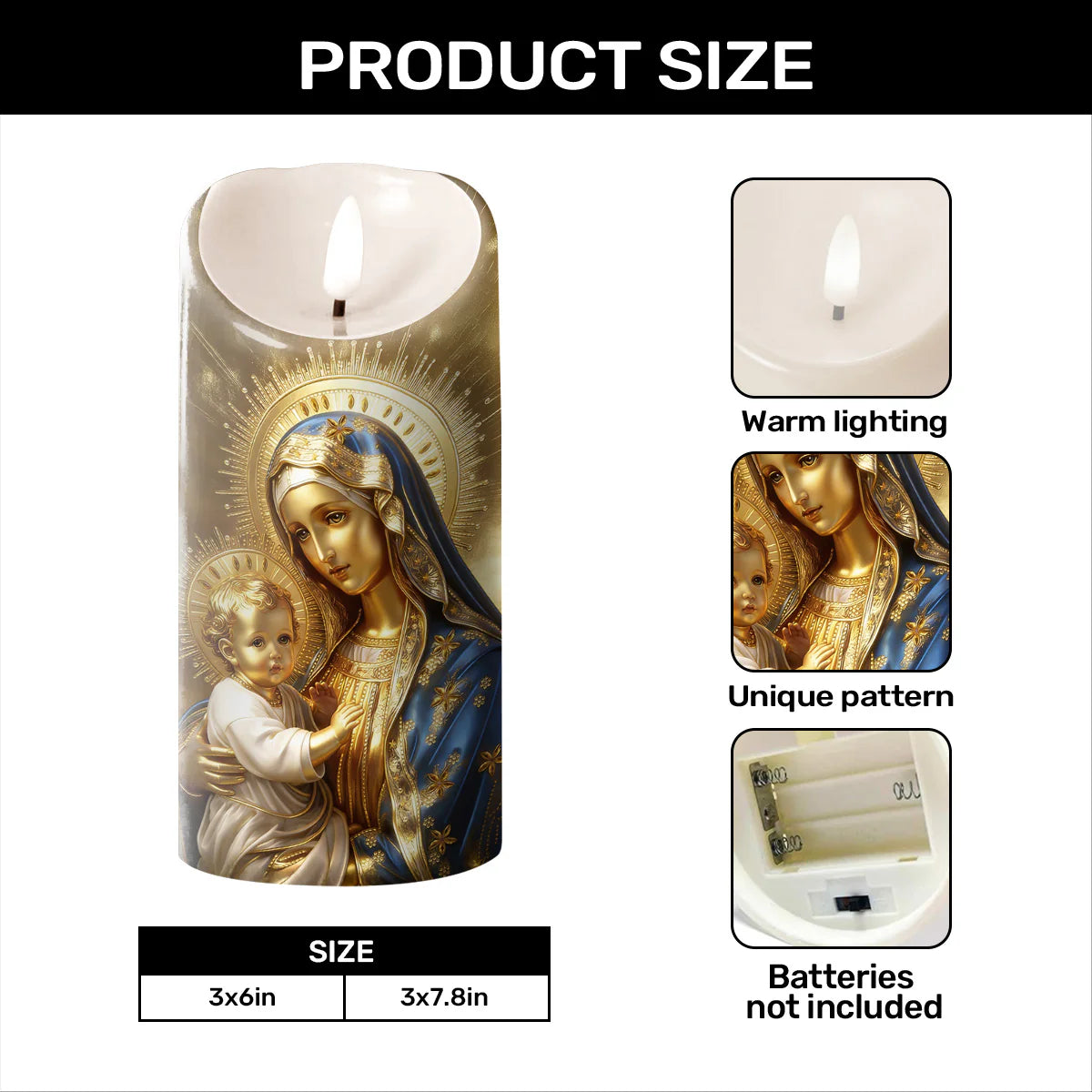 Golden Grace Of Mother Mary - Flameless LED Candle