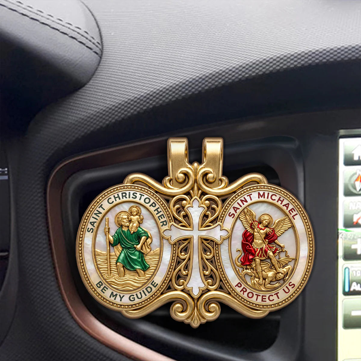 Saint Christopher & Saint Michael Road Guardian, Patron Saint Gift | Car Visor Clip