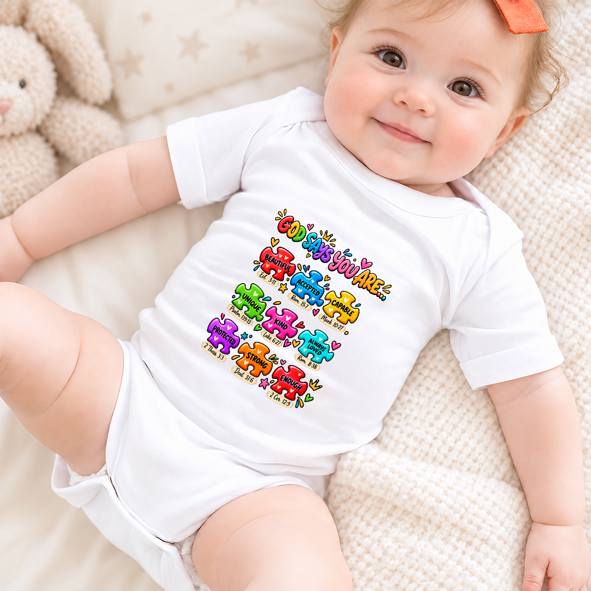 God Says You Are Beautiful, Accepted, Capable Onesie, Gift For Christian Families | Personalized Custom Baby Onesie