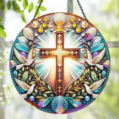 Radiant Cross & Doves - Window Hanging Suncatcher