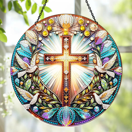 Radiant Cross & Doves - Window Hanging Suncatcher