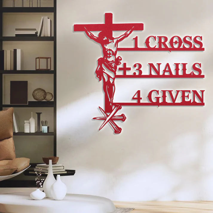 Paid In Full Cross And Nails - Metal Wall Art Sign
