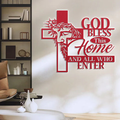Bless This Home And All Who Enter - Metal Wall Art Sign