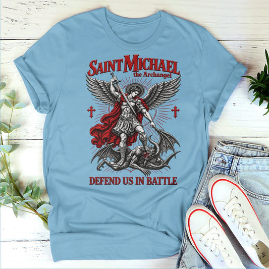 Saint Michael The Archangel Defend Us In Battle, Gift For Family | 2D Unisex T-shirt