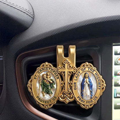 St. Christopher & Mary Protection, Patron Saint Gift | Car Visor Clip