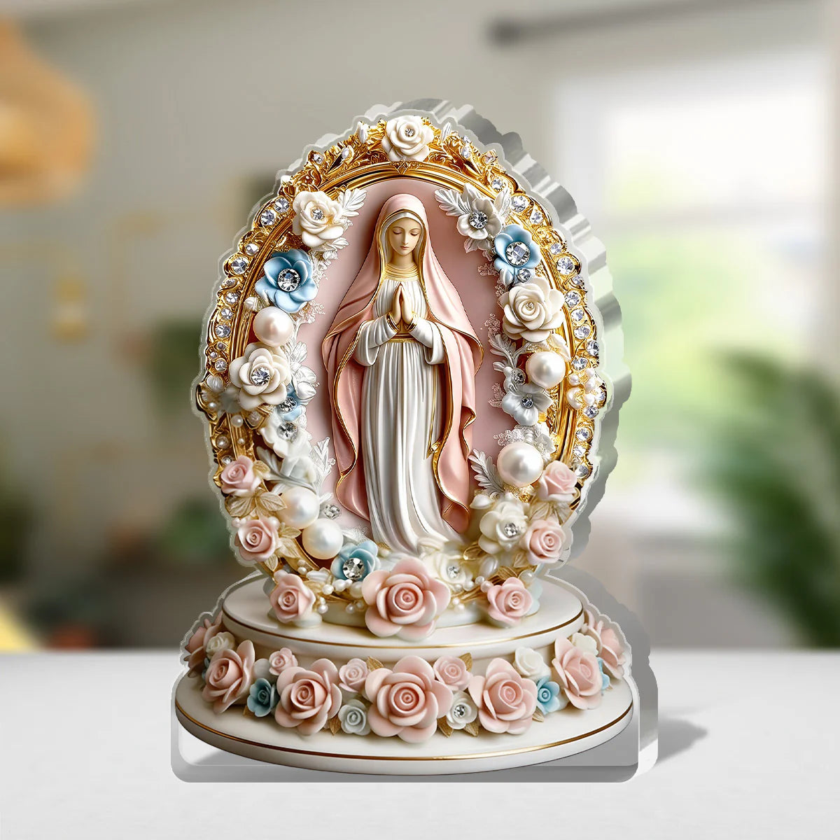 Madonna of Blossoms & Pearls - Custom Shaped Acrylic Plaque