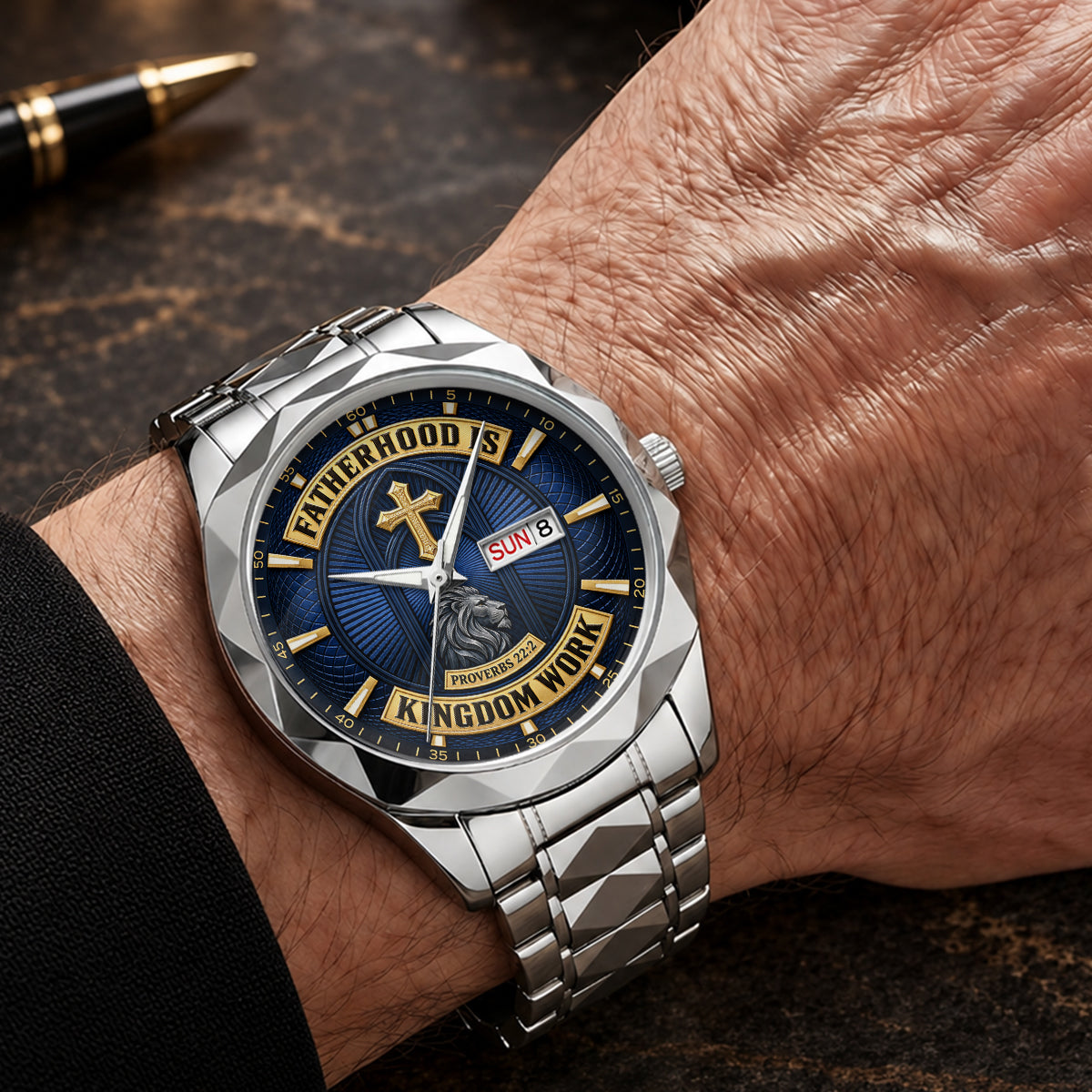 Fatherhood Is Kingdom Work, Gift For Dad | Personalized Men's Wrist Watch