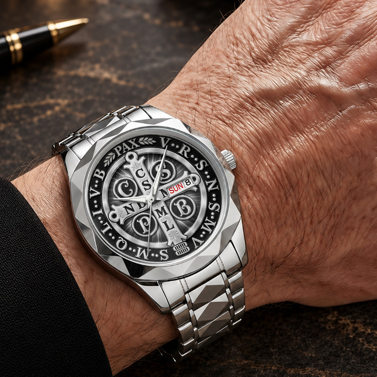 Saint Benedict Medal, Gift For Men - Men's Wrist Watch