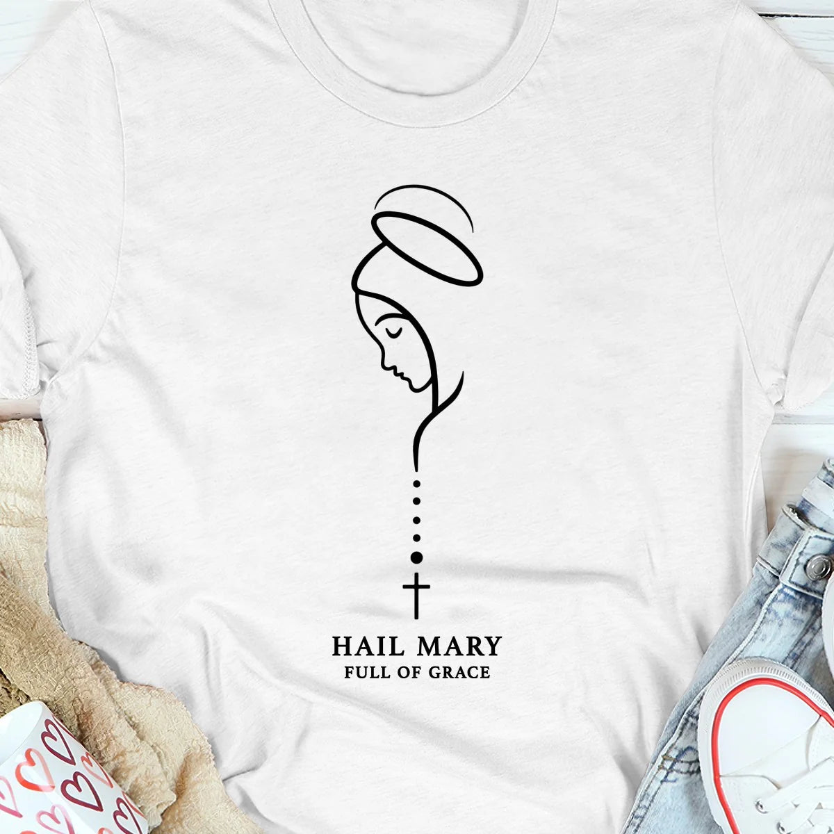 Hail Mary Full Of Grace, Gift For Loved One | 2D Unisex T-shirt