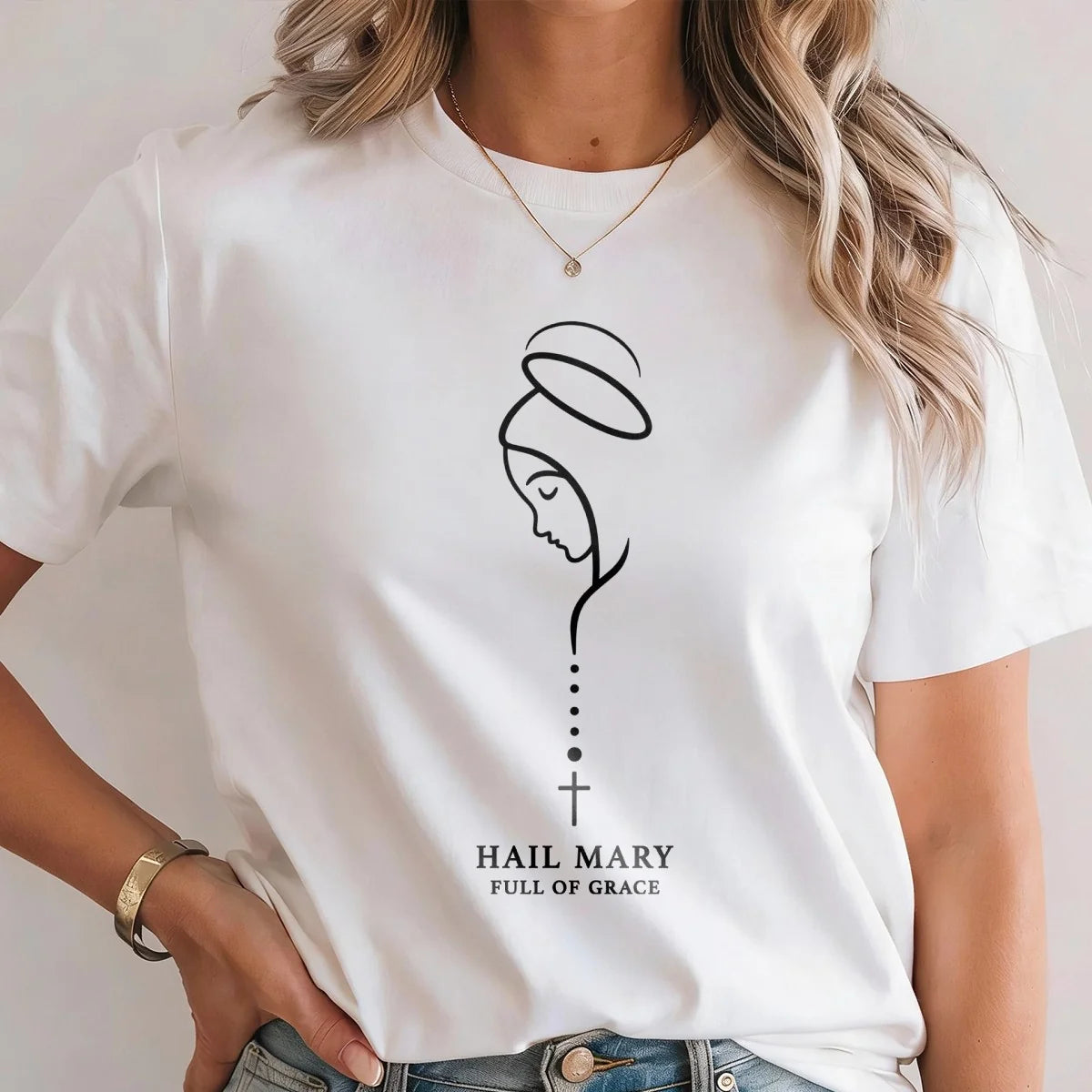 Hail Mary Full Of Grace, Gift For Loved One | 2D Unisex T-shirt