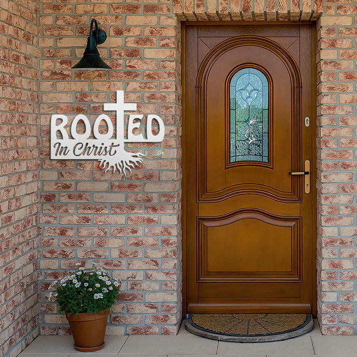 Rooted In Christ - Metal Wall Art Sign
