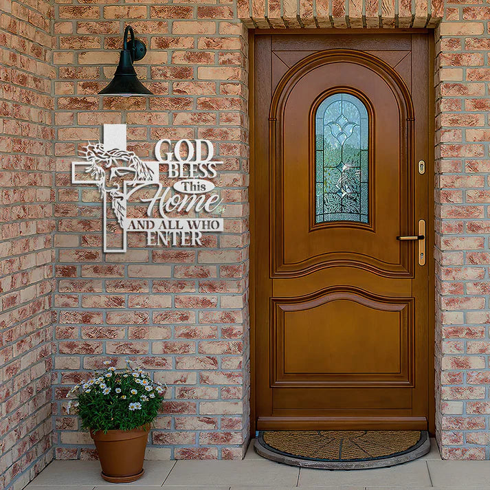 Bless This Home And All Who Enter - Metal Wall Art Sign