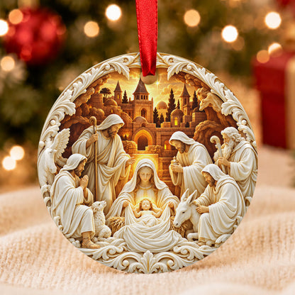 Nativity Christmas, Gift For Family | Round Shaped Ceramic Ornament
