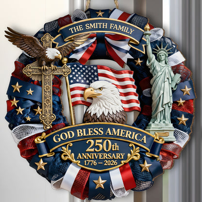 God Bless America - Personalized Wooden Door Sign