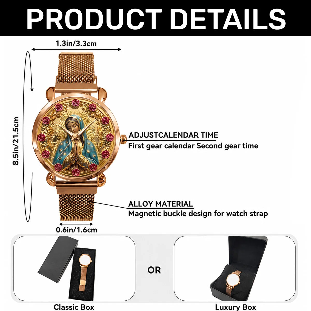 Twelve Roses Of Divine Grace, Gift For Wife - Personalized Women's Wrist Watch