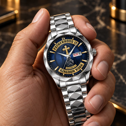 Fatherhood Is Kingdom Work, Gift For Dad | Personalized Men's Wrist Watch