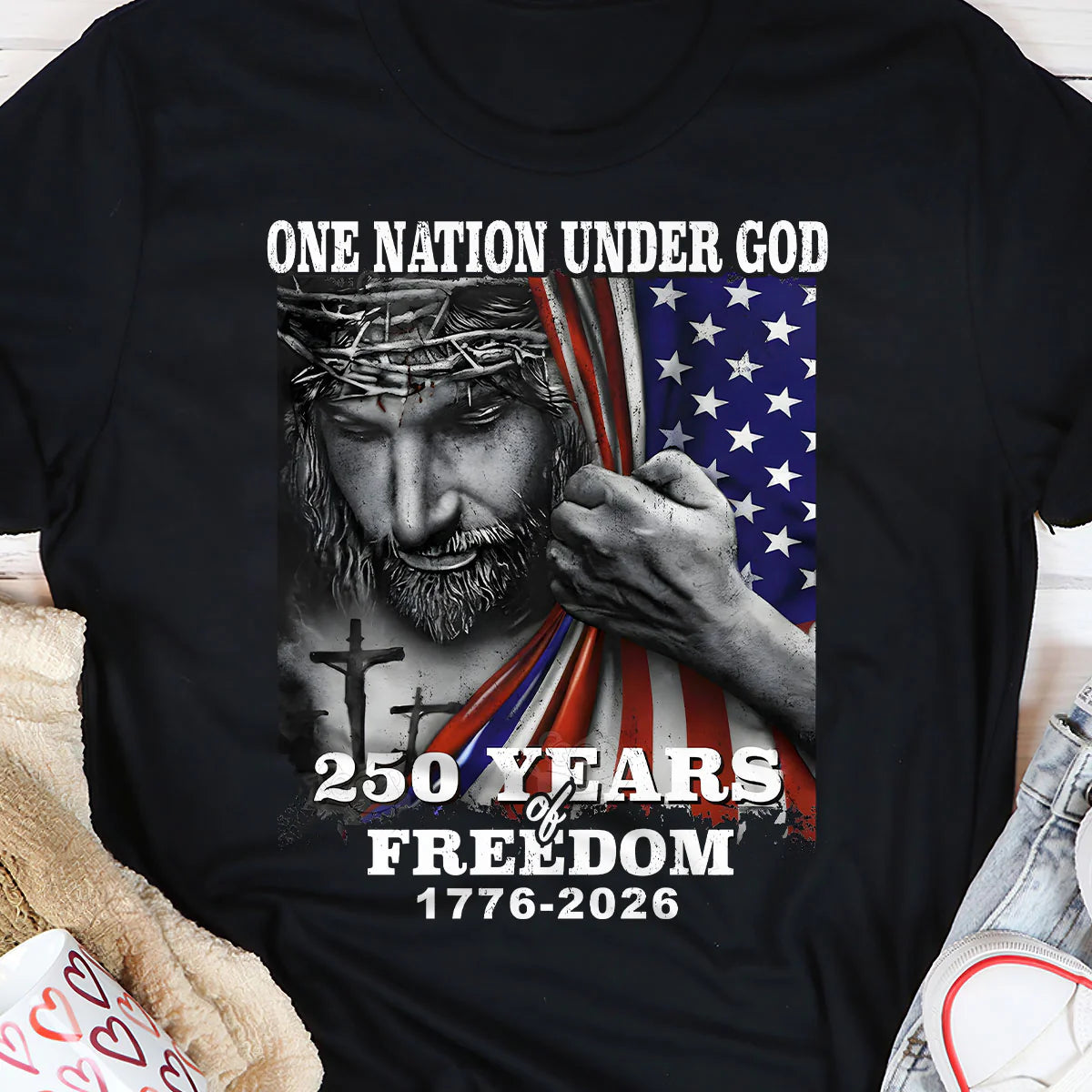 One Nation Under God, Patriotic Christian | 2D Unisex T-shirt