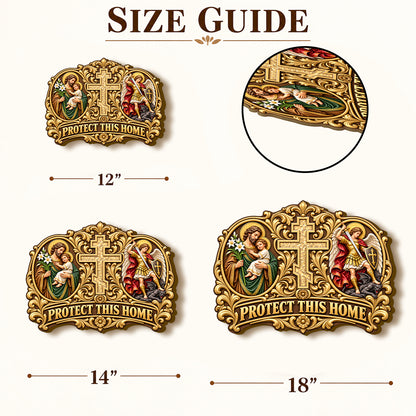 Saint Joseph Saint Michael Protect This Home, Gift For Catholic Family | Wooden Door Sign