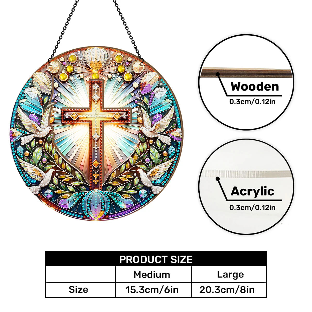 Radiant Cross & Doves - Window Hanging Suncatcher