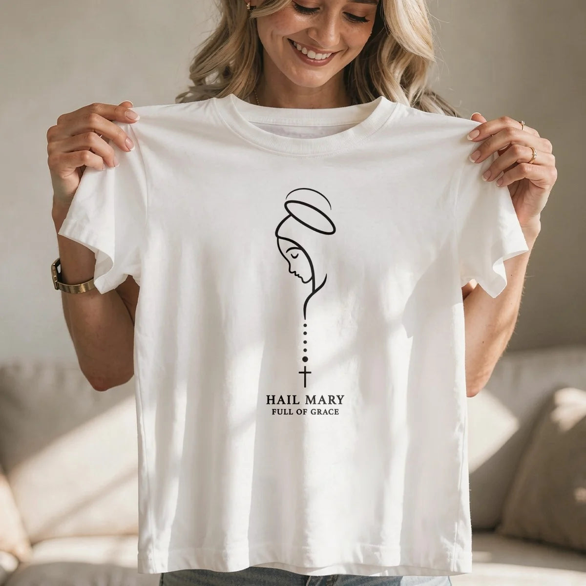 Hail Mary Full Of Grace, Gift For Loved One | 2D Unisex T-shirt