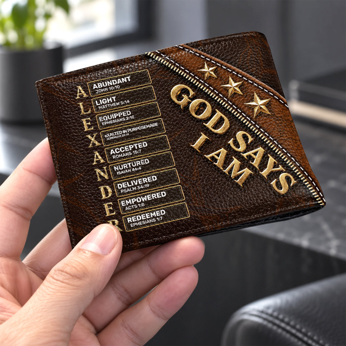 Man Of God, Gift For Men | Personalized Leather Folded Wallet