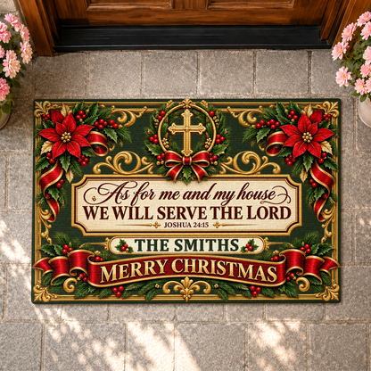 As For Me And My House We Will Serve The Lord, Gift For Christian Family | Personalized Doormat