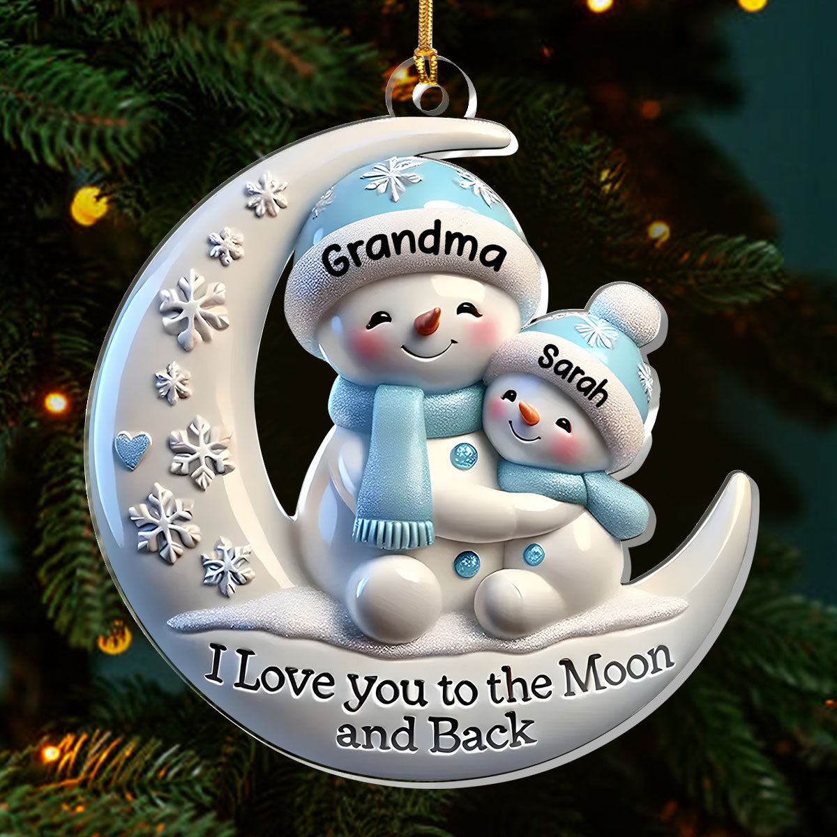Grandma & Me Moonlight Snuggle, Gift For grandchildren | Personalized 1-Layer Acrylic Ornament