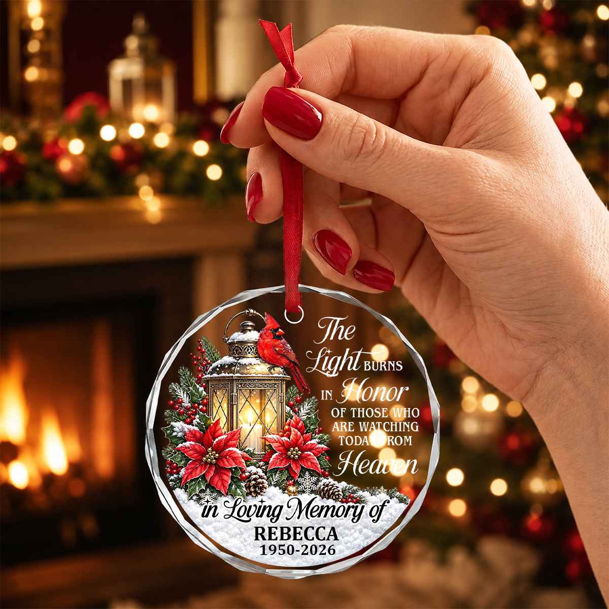 In Loving Memory, Gift For Family | Personalized 1-Side Round Glass Ornament