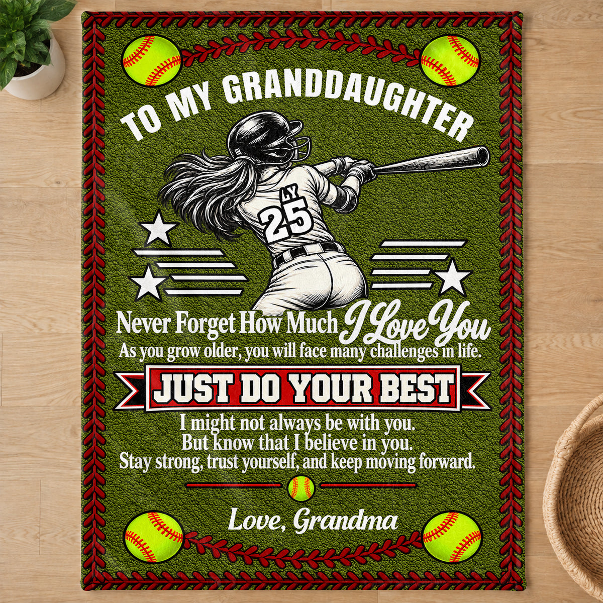 To My Granddaughter Softball Version, Gift For Granddaughter From Grandma | Personalized Fleece Blanket