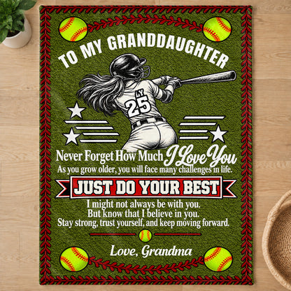 To My Granddaughter Softball Version, Gift For Granddaughter From Grandma | Personalized Fleece Blanket
