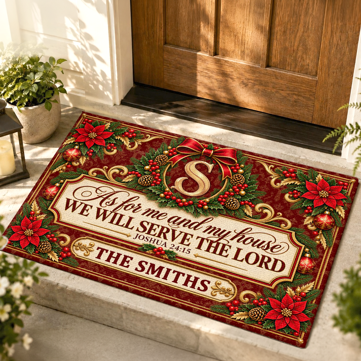 As For Me And My House We Will Serve The Lord, Gift For Christian Homeowner | Personalized Doormat