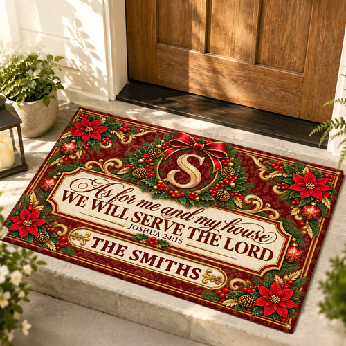 As For Me And My House We Will Serve The Lord, Gift For Christian Homeowner | Personalized Doormat