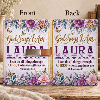 God Says I Am, Gift For Women | Personalized Leather Notebook & Pen Set