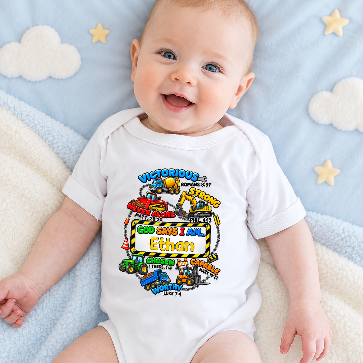 God Says I Am Victorious, Strong, Never Alone, Gift For Babies | Personalized Custom Baby Onesie