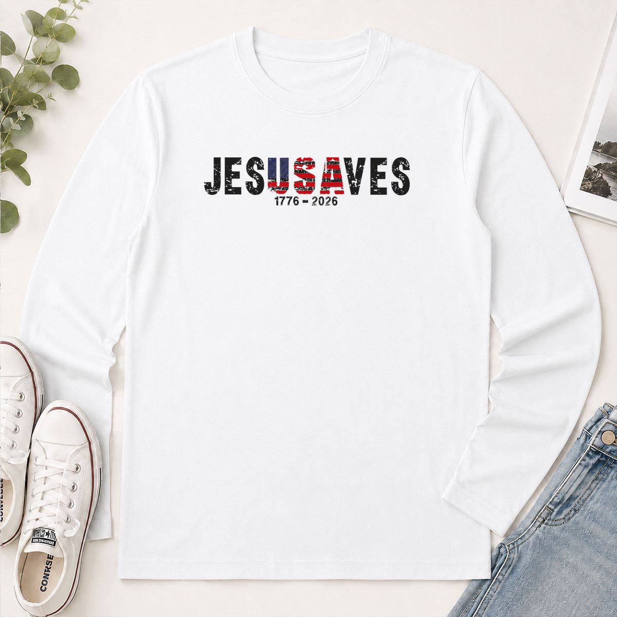 Jesus Saves USA 1776-2026 - Christian Gift - 2D Unisex Long Sleeve