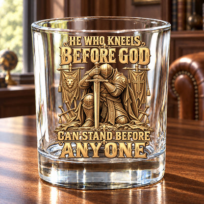 Kneel Before God, Christian Gifts For Him, Dad, Husband, Son | Personalized Round Whiskey Glass