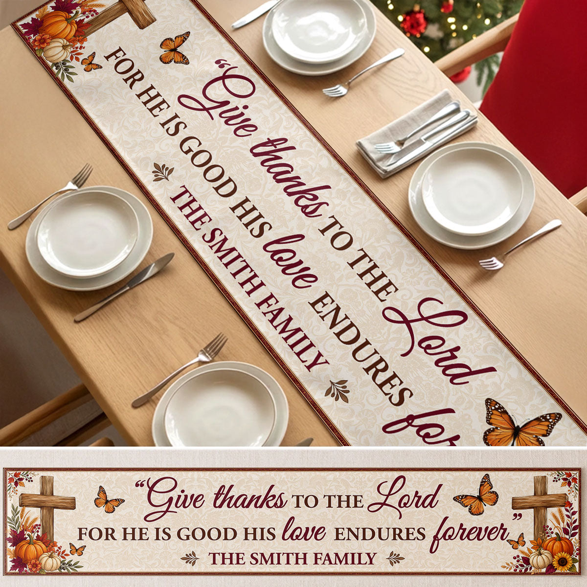 Give Thanks To The Lord, Gift For Christian Home | Personalized Table Runner