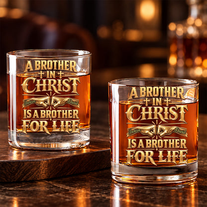 Brother In Christ Are Brother, Christian Gifts For Brother | Personalized Round Whiskey Glass