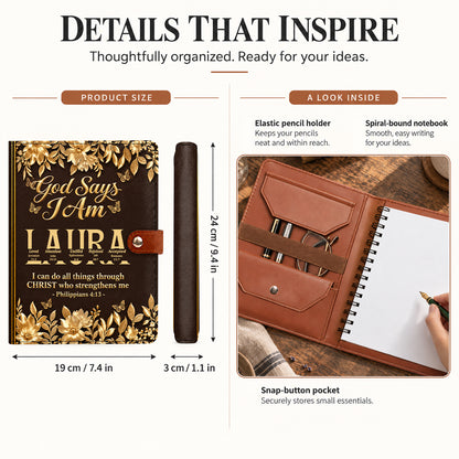 I Will Not Fear, Gift For Women | Personalized Leather Notebook Cover With Pocket