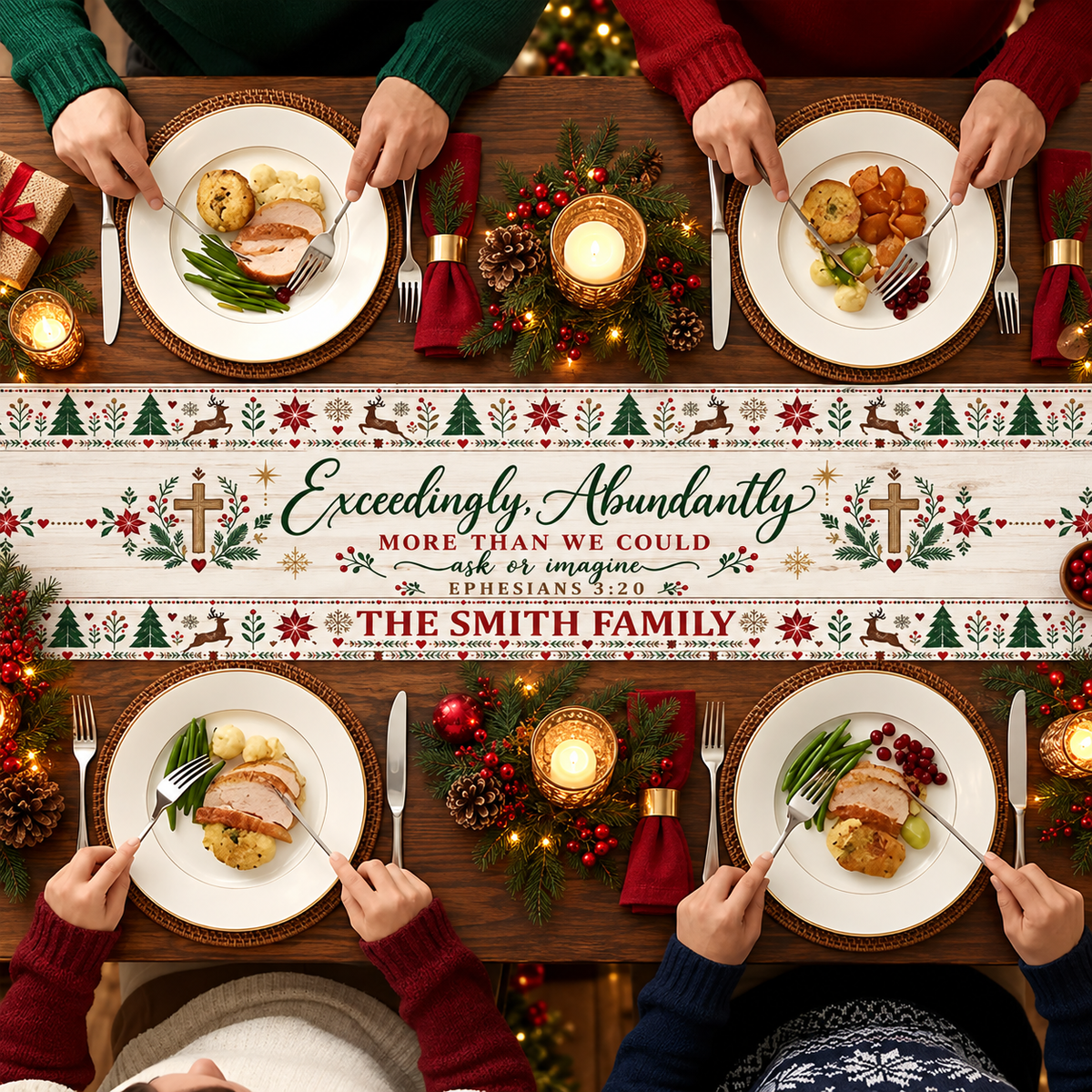 Exceedingly Abundantly More Than We Could Ask Or Imagine, Christian Christmas Gift For Family | Personalized Table Runner